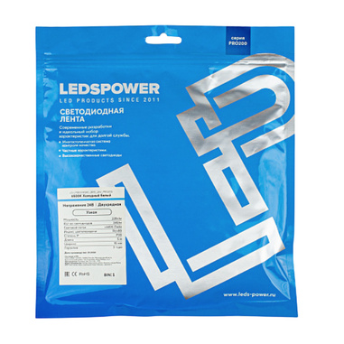 Лента LED PRO200 2835 2х 240/м холодный белый 6500К 22вт 24В (Leds power) 5м двухрядная